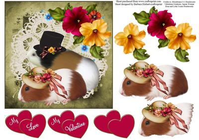 Guinea Pig Sweethearts Topper with Decoupage