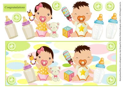 Twins Boy & Girl Dl Topper & Decoupage