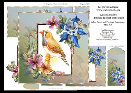 Zebra Finch and Flowers Decoupage Mini Kit
