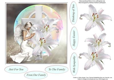 Angel and Lily Cross Topper Wit Decoupage