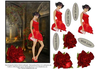 Lady in Red Topper with Decoupage
