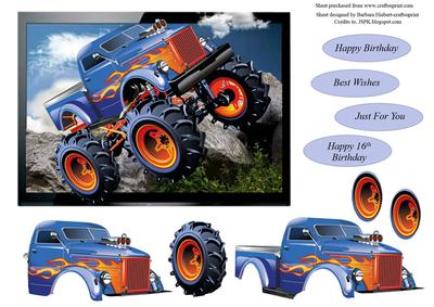 Monster Truck Fire Topper with Decopage