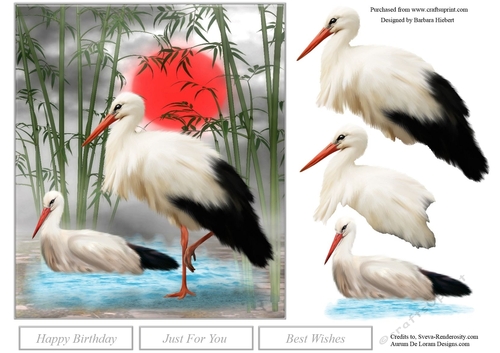 Oriental Storks Topper with Decoupage
