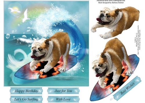 Surfing Fun Bulldog Topper with Decoupage