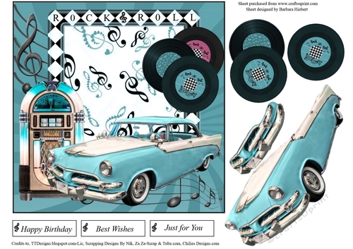Rock & Roll Card Topper with Decoupage
