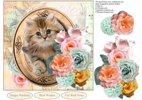 Blue Eyes Kitten Topper & Flower Decoupage