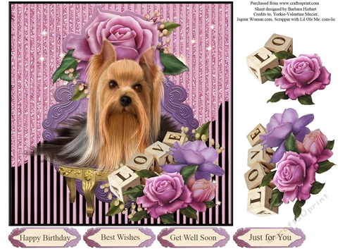 Yorkie Portrait Topper with Rose Decoupage