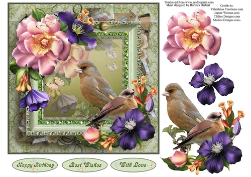 Romantic Summer Birds with Blooms Topper with Decoupage