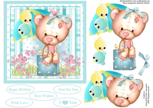 Raining Love hearts Bear Topper with Decoupage