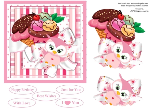 Wise Owl Loves Ice Cream \\\topper with Decoupage