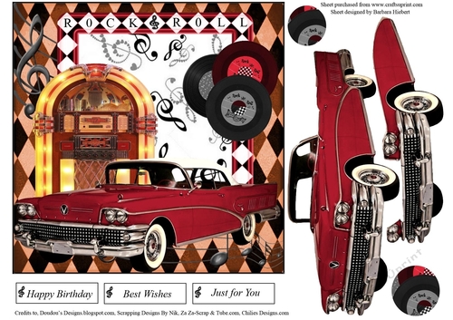 Rock & Roll 2 Card Topper with Decoupage 