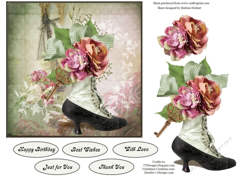 Vintage Boot & Flowers Topper with Decoupage