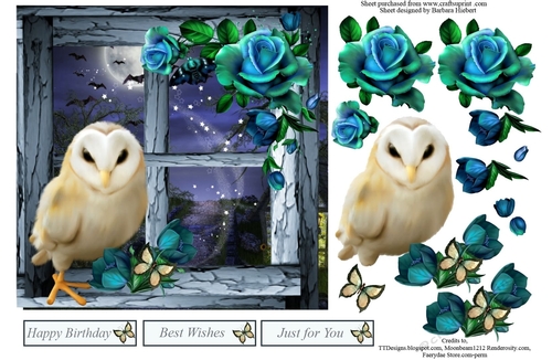 Owl Scenic Rose Window Topper with Decoupage