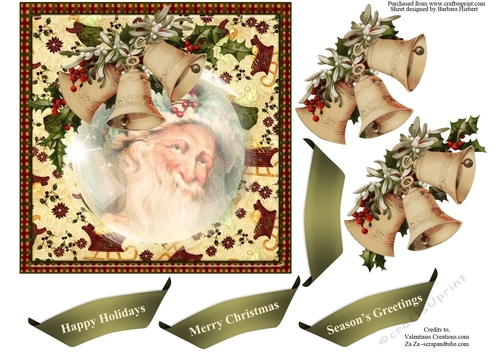 Santas and Bells Topper with Decoupage