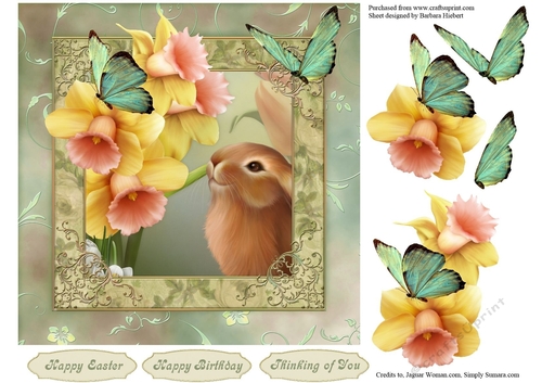 Bunny with Spring Flowers Topper with Decoupage