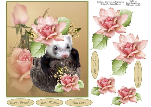 Cute Critter with Pink Rose Decoupage