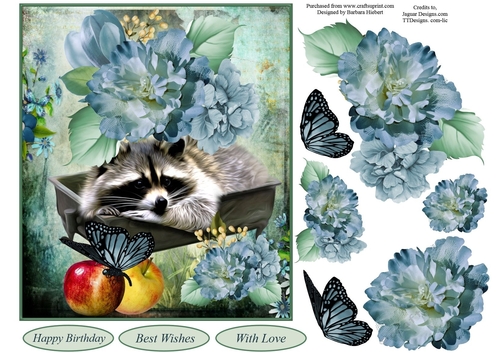 Cute Critter with Blue Flower Decoupage