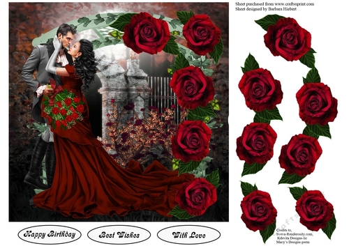 Red Rose and love Topper with Decoupage