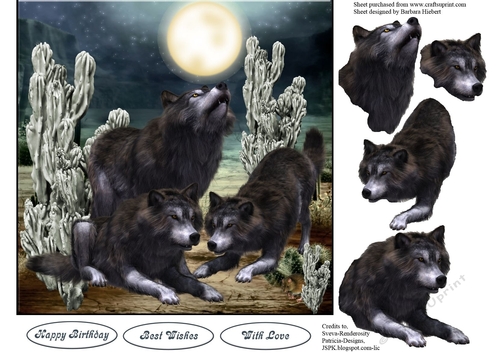 Wolf Moonlight Meeting Topper with Decoupage