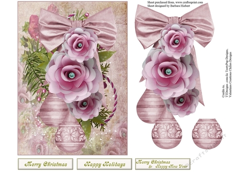 5 x 7 Christmas Pinks Topper with Decoupage