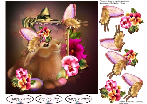 Pansy Butterfly Bunny Topper with Decoupage