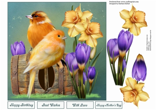Nesting Birds and Spring Flowers Topper with Decoupage