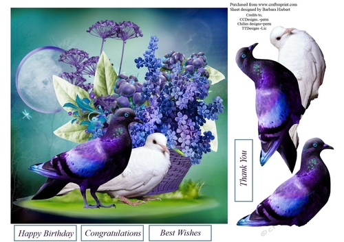 Moon Flower Pidgeons Topper with Decoupage