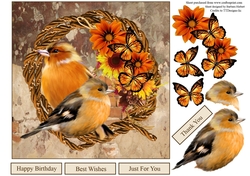 Autumn Birds and Flowers Topper with Decoupage