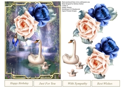 Waterfall Swans Topper with Rose Decoupage