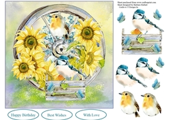 Wagon Wheel Sunflowers Topper with Bird Decoupage