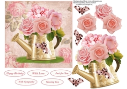 Water Can with Pink Rose Decoupage