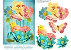 Pretty Bird and Flowers Topper with Decoupage