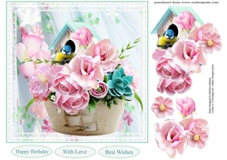 Pink Rose Bird Basket Topper with Decoupage