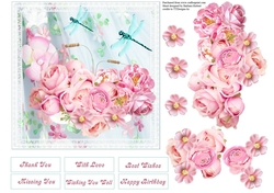 Pink Roses and Dragon Flies Topper with Decoupage
