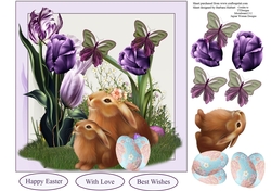 Spring Flowers and Bunnies Topper with Decoupage
