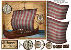 Sailing Viking Ship with Decoupage