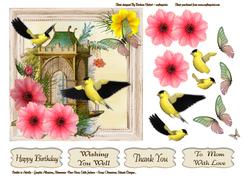 Gold Finch and Flowers
