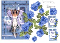 Angel of the Waterfall in Blue Rose Frame