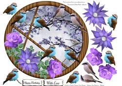 Blue Moon Birds in Round Window
