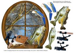 River Window Bass Fishing with Decoupage