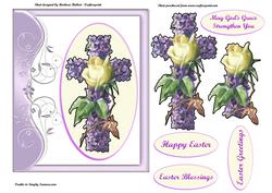 Violets and White Rose Cross with Decoupage Card Topper