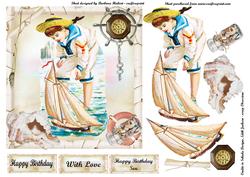 Boy Sailing Ship Playtime with Decoupage