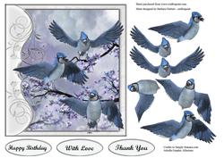 Blue Bird Song Birds Card Topper with Decoupage