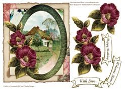 Vintage Cottage in Oval Frame with Decoupage