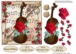 Red Rose Violin Music Notes with Decoupage
