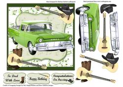 Guitar Music with Green Ranchero Car and Decoupage