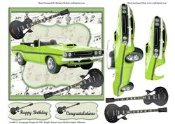 Green Hot Car with Guitar Music Card Topper & Decoupage