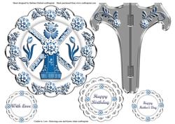 Delft Blue Windmill Plate and Stand with Silver Finish