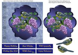 Spring Birds and Lilac Flowers on Blue with Decoupage