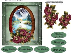 Green Scenic Mountain in Oval Frame & Decoupage